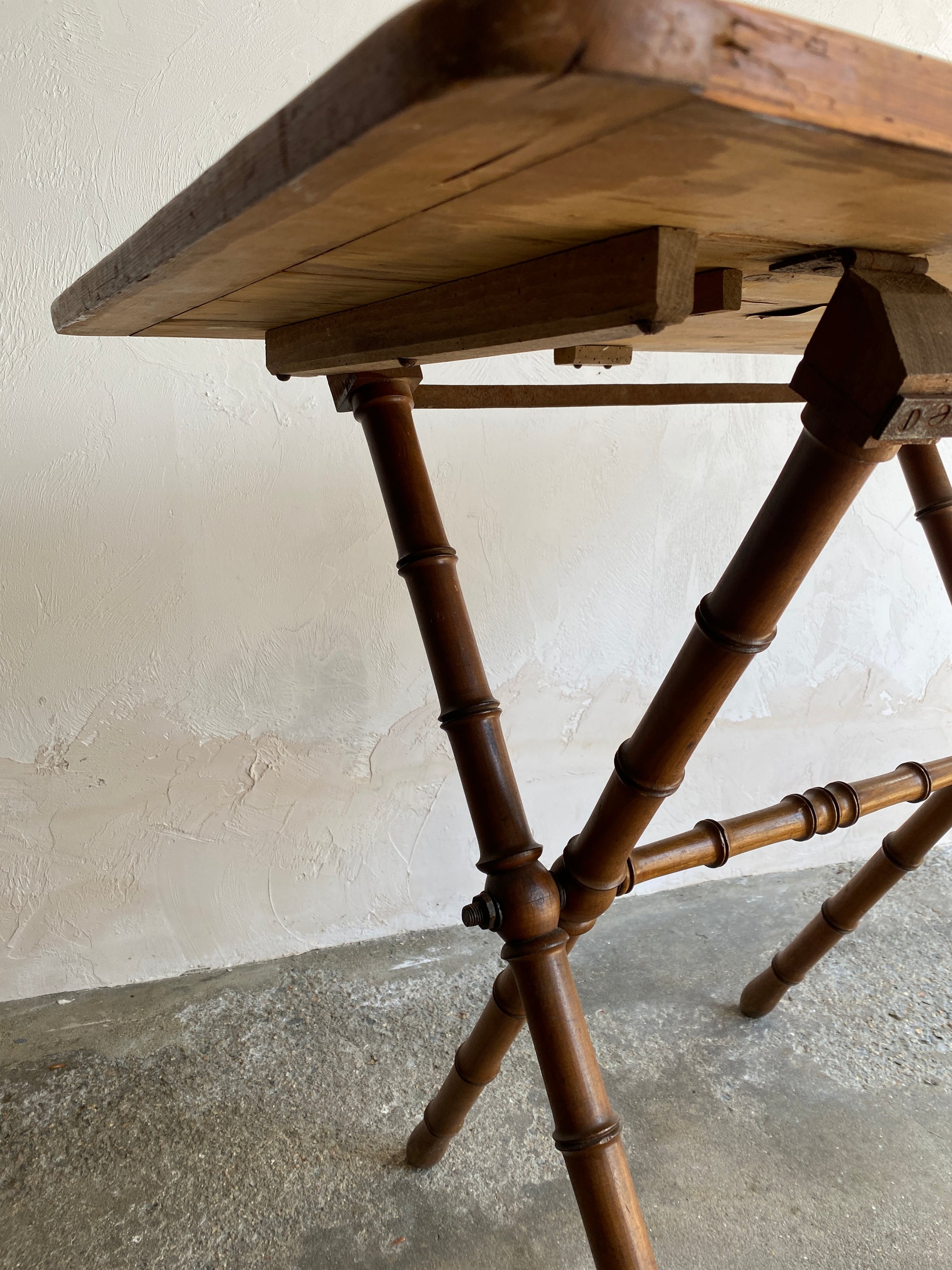 Antique French Faux Bamboo Folding Table with Pine Top