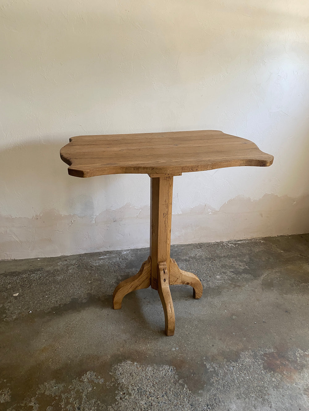 Antique Pine Pedestal Side Table from Eastern Europe