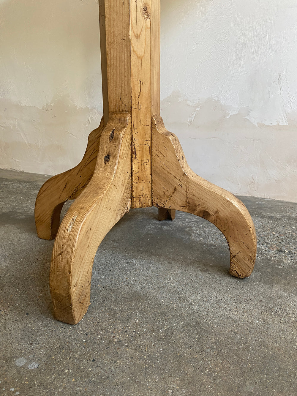 Antique Pine Pedestal Side Table from Eastern Europe