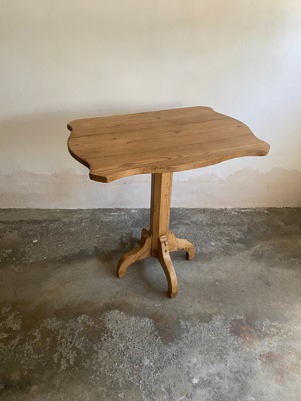 Antique Pine Pedestal Side Table from Eastern Europe