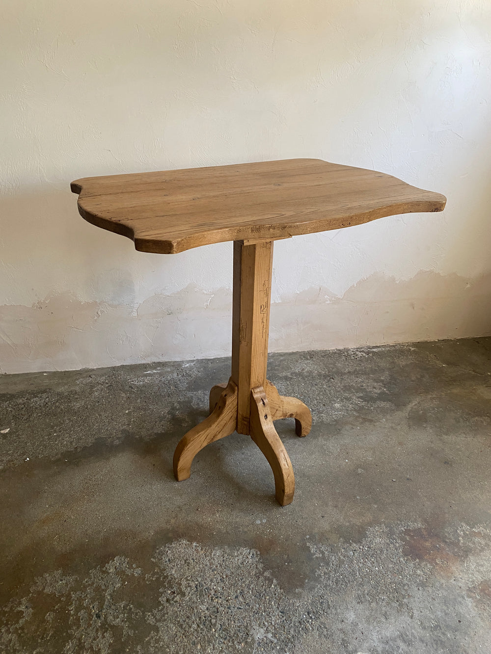 Antique Pine Pedestal Side Table from Eastern Europe