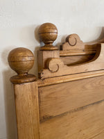 Wide and Low Antique Pine Sleigh Bed with Crests c. 1890