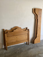 Wide and Low Antique Pine Sleigh Bed with Crests c. 1890