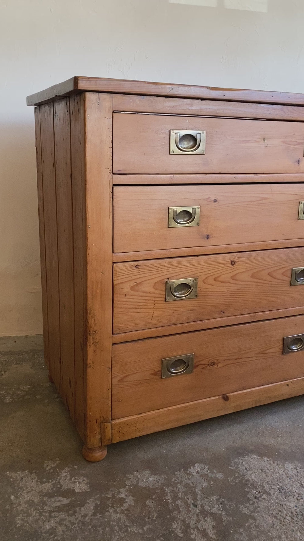 Antique Pine Chest of Drawers with Brass Inset Handles c. 1825