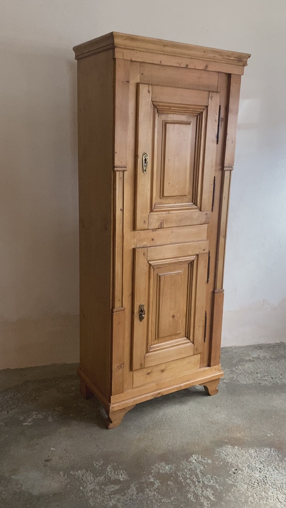 Antique Pine Narrow Two-Door Cupboard with Key c. 1900