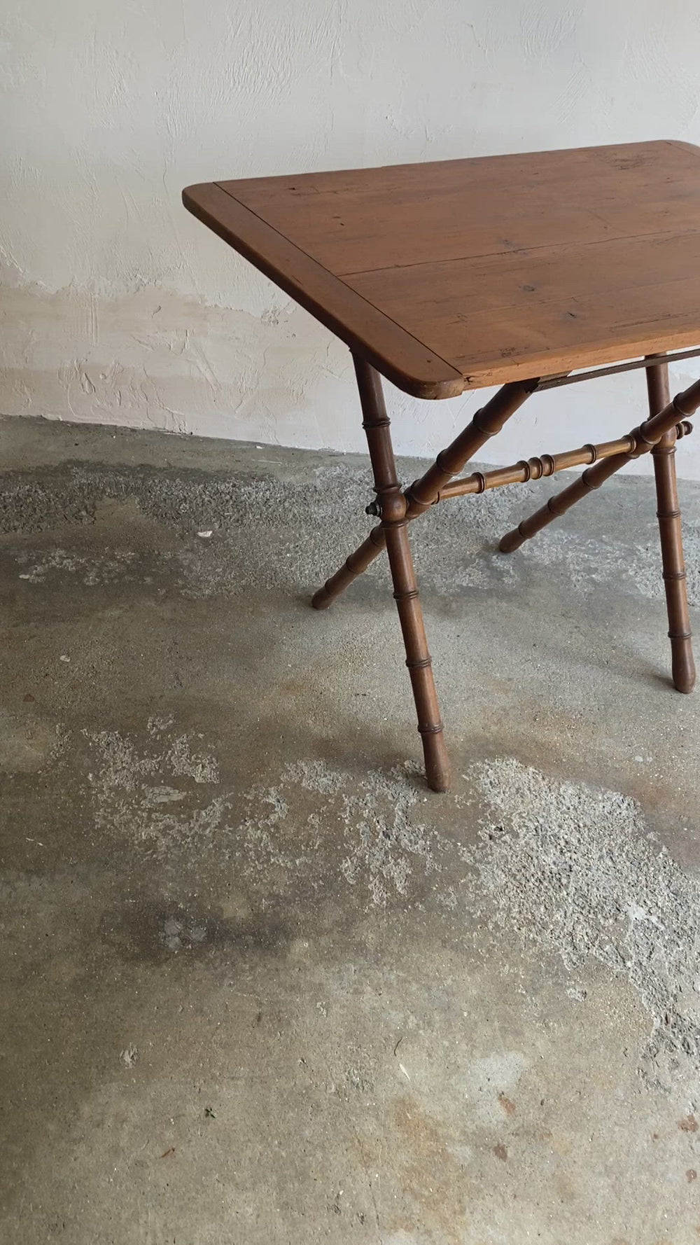 Antique French Faux Bamboo Folding Table with Pine Top