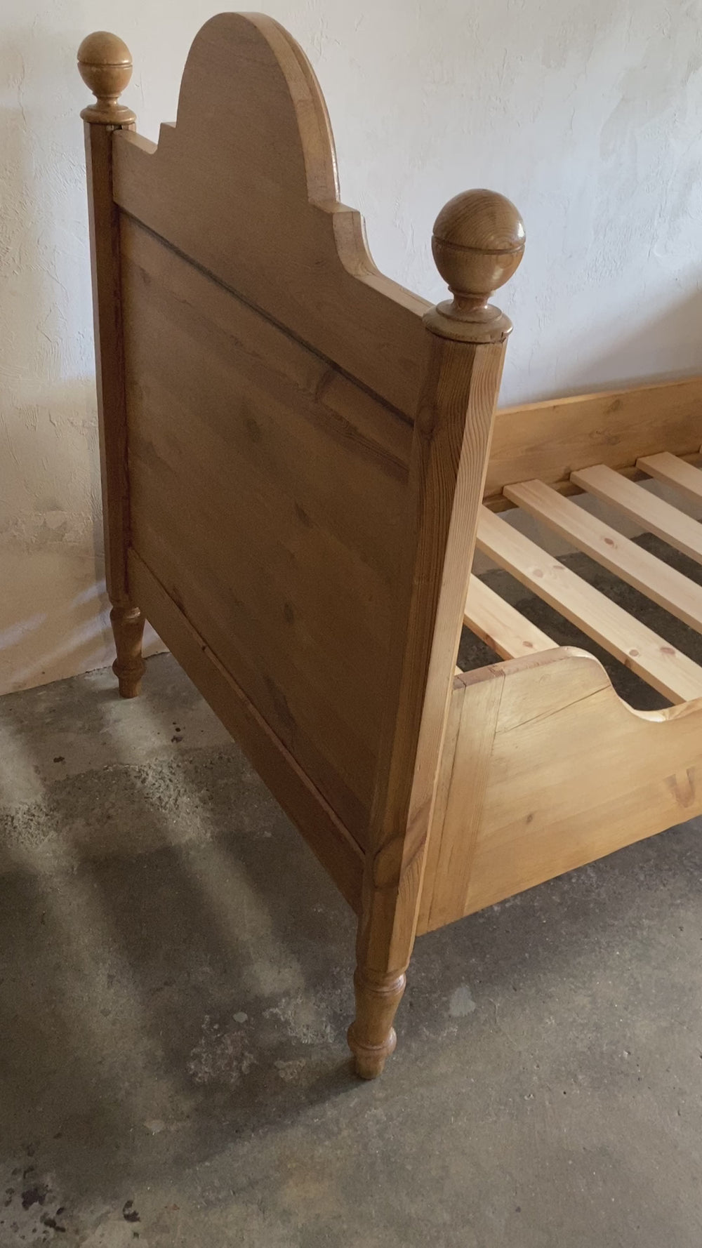 Antique Pine European Sleigh Bed c. 1890