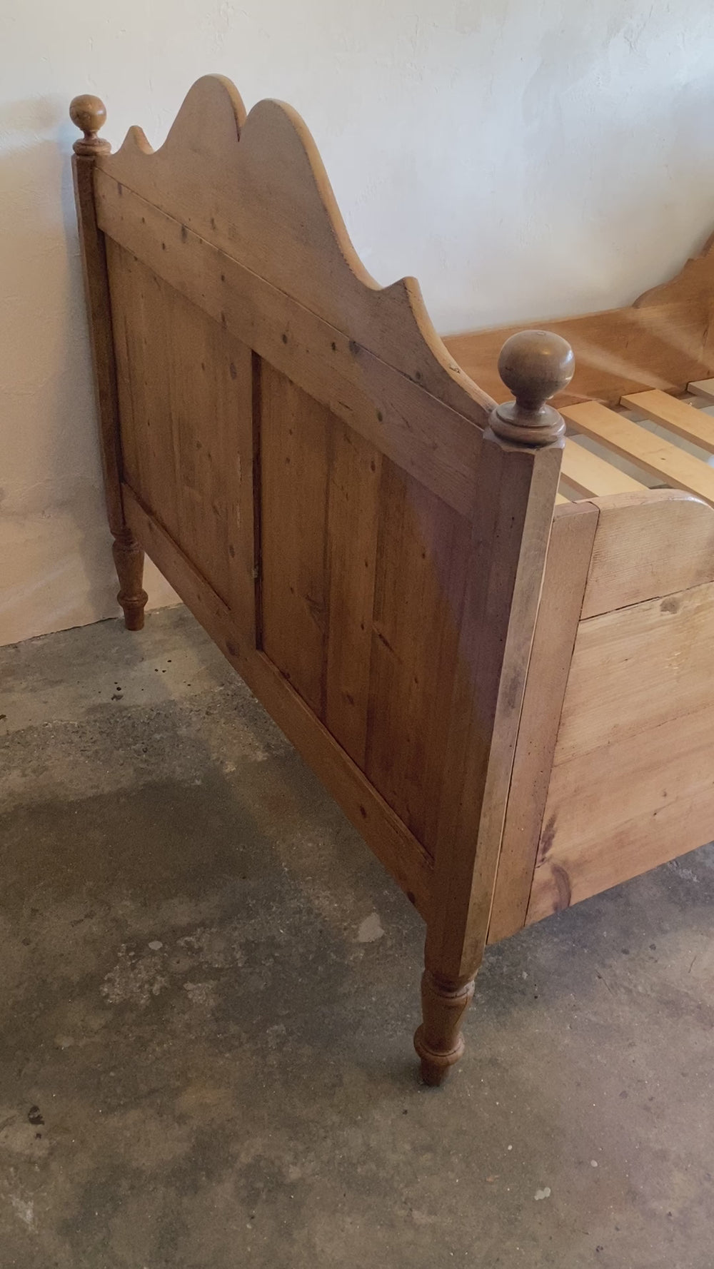 Extra Wide Antique Pine Sleigh Bed c. 1890