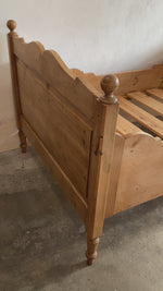 Antique Pine Sleigh Bed with Intricate Side Rails c. 1890