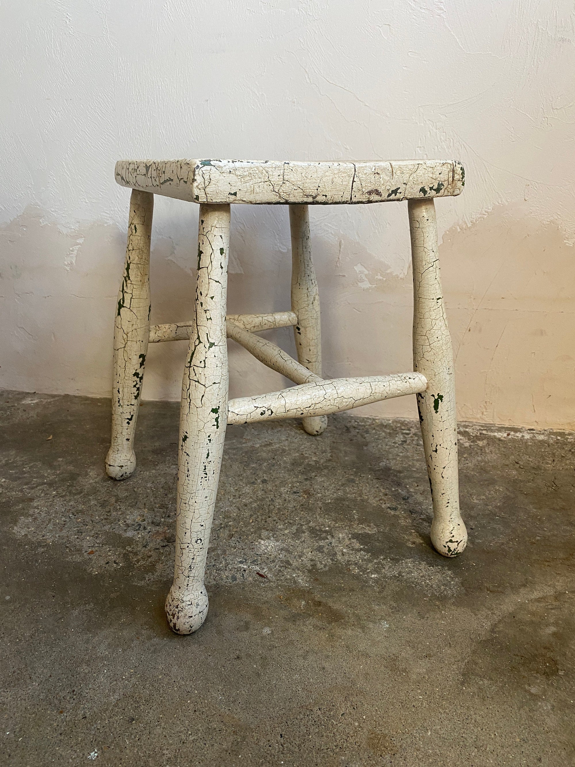 Antique Elm Painted Stool Circa 1900
