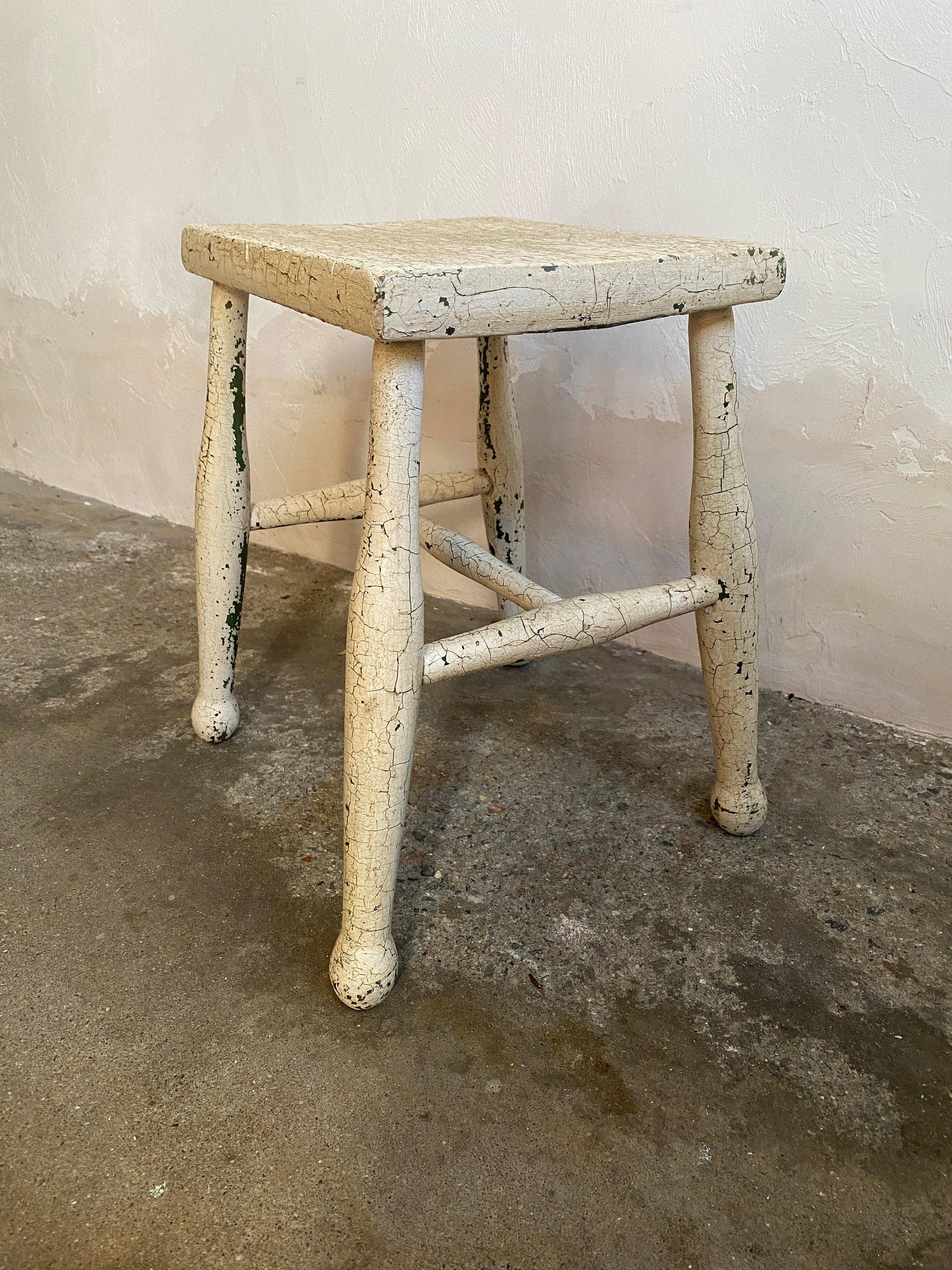 Antique Elm Painted Stool Circa 1900