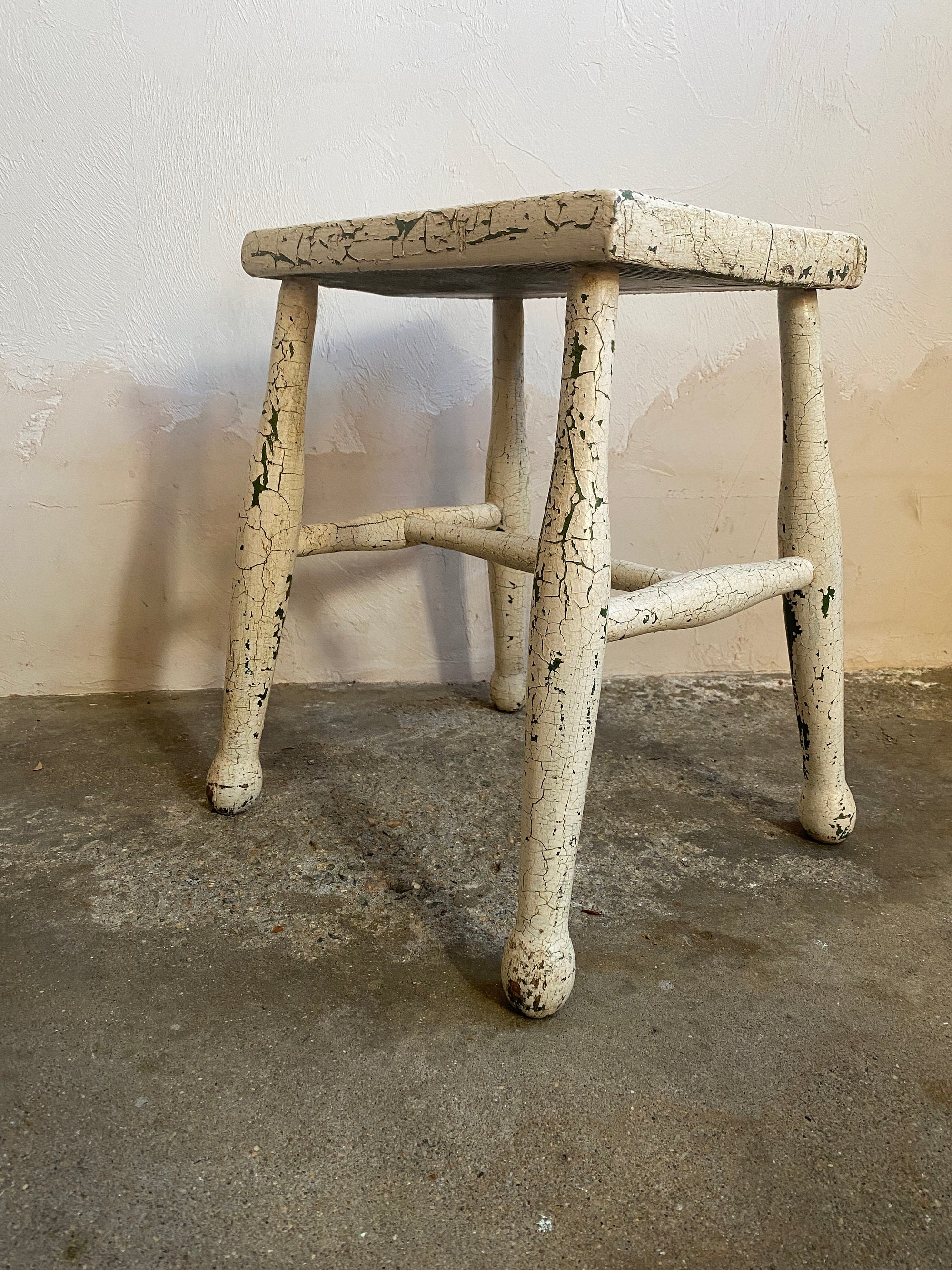 Antique Elm Painted Stool Circa 1900