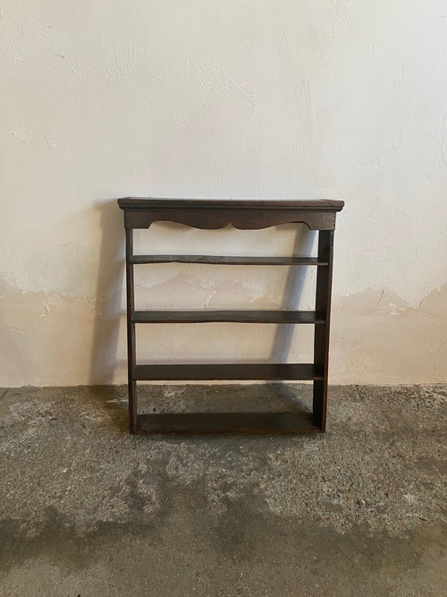 Small Antique Oak Shelf with Scalloped Cornice