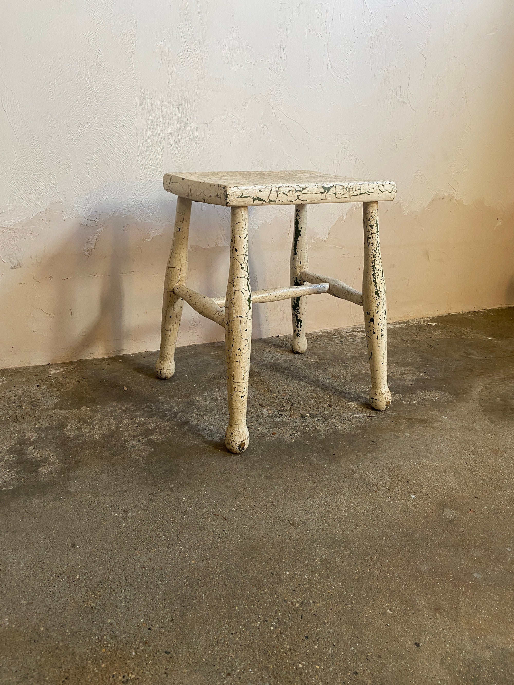 Antique Elm Painted Stool Circa 1900