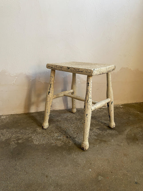 Antique Elm Painted Stool Circa 1900